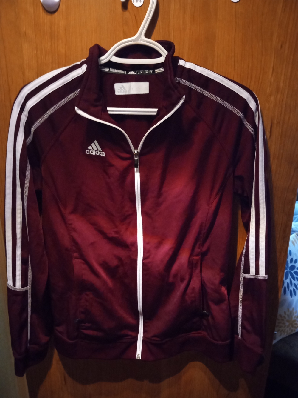 Adidas Women's Maroon Track Jacket with White Stripes 2013